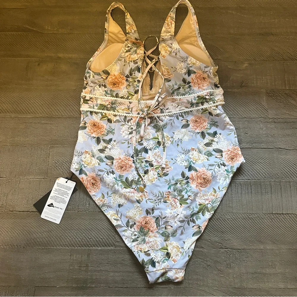 Aqua Blu Floral One-Piece Swimsuit in Light Blue and Peach
